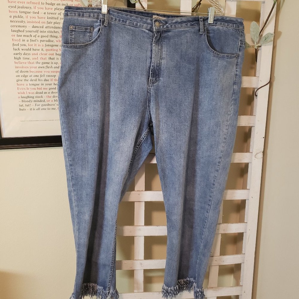 Fringe Accent Light Denim Jeans